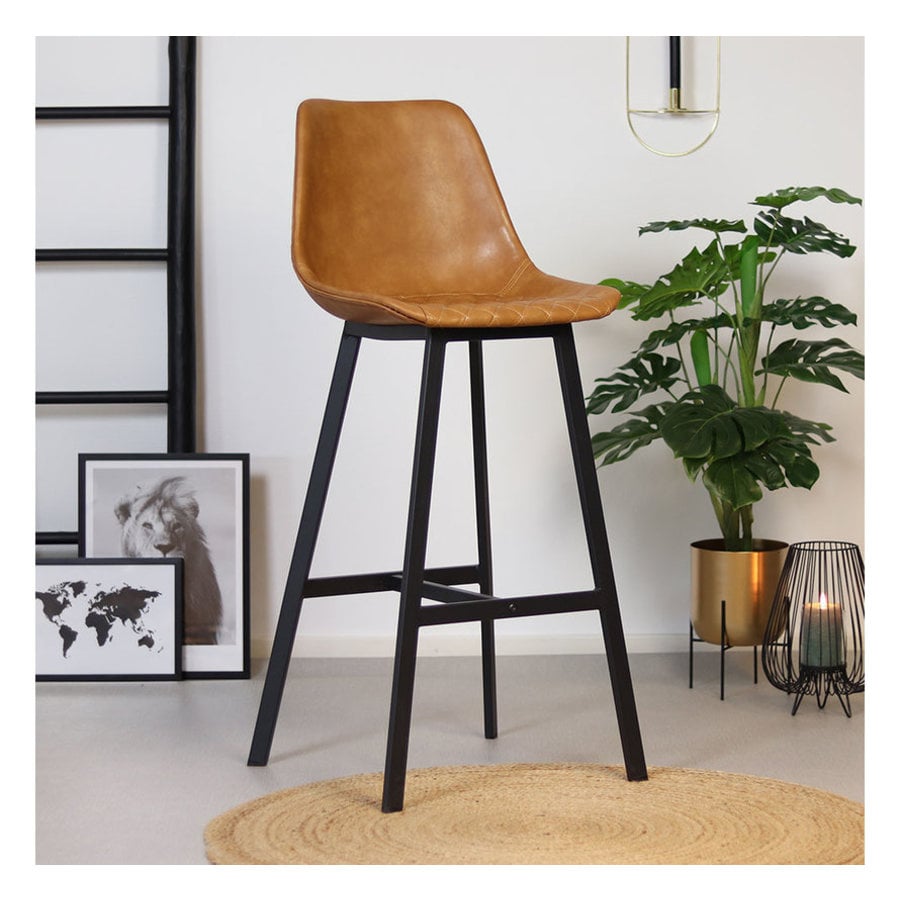 Tabouret de bar industriel Lauren Cognac-1