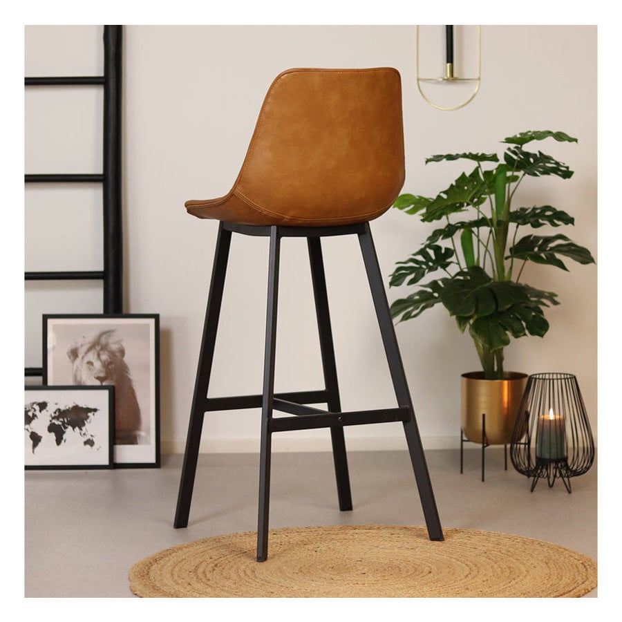 Tabouret de bar industriel Lauren Cognac-4