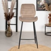 thumb-Tabouret de bar en velours Toby Taupe-2