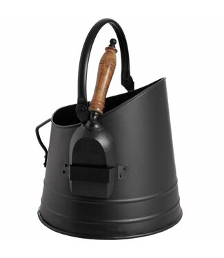 Hill Interiors Black Coal Bucket with Teak Handle Shovel