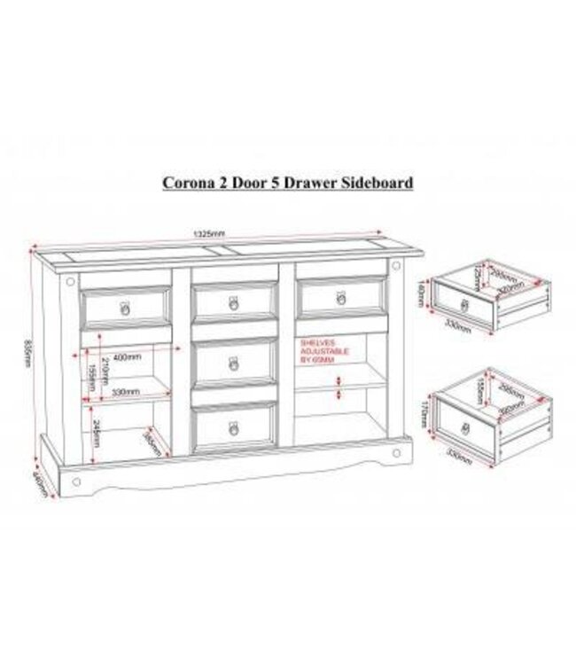 Seconique Corona 2 Door 5 Drawer Sideboard
