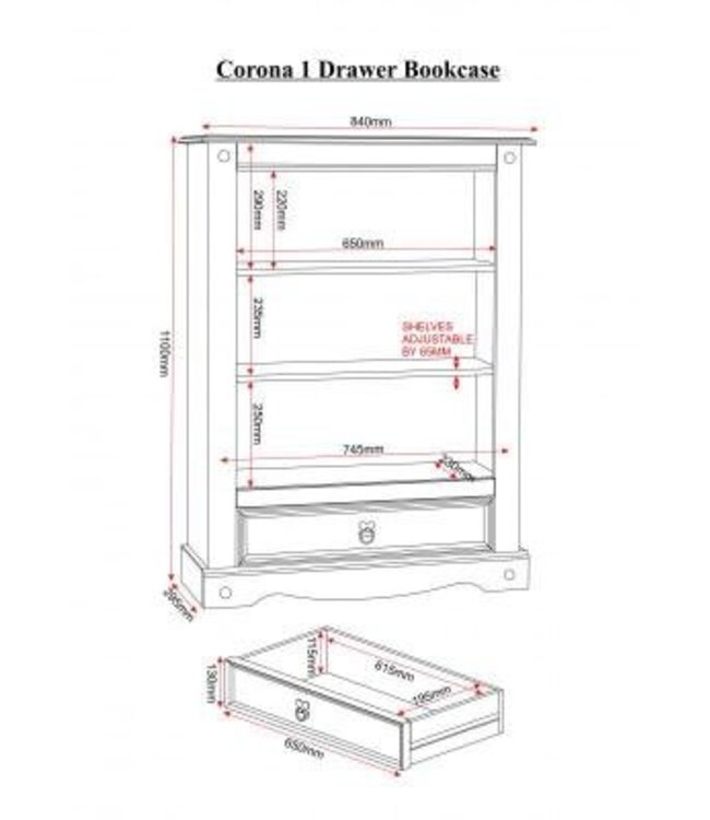 Seconique Corona 1 Drawer Bookcase