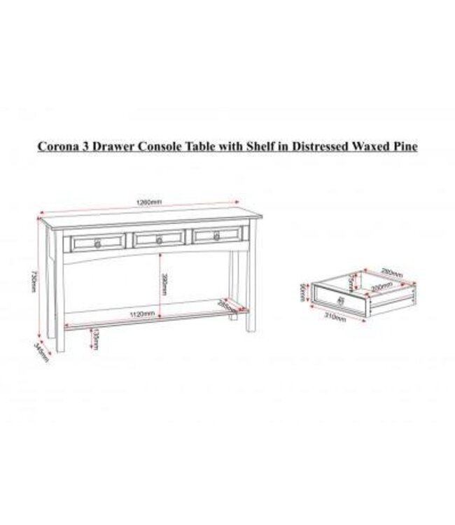 Seconique Corona 3 Drawer Console Table