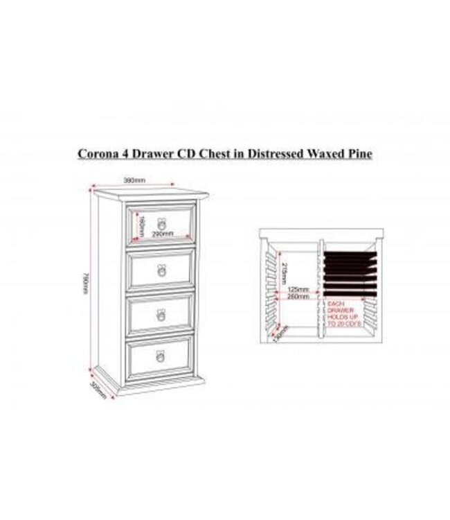 Seconique Corona 4 Drawer CD Chest