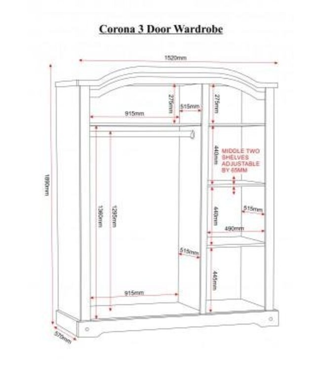 Seconique Corona 3 Door Wardrobe