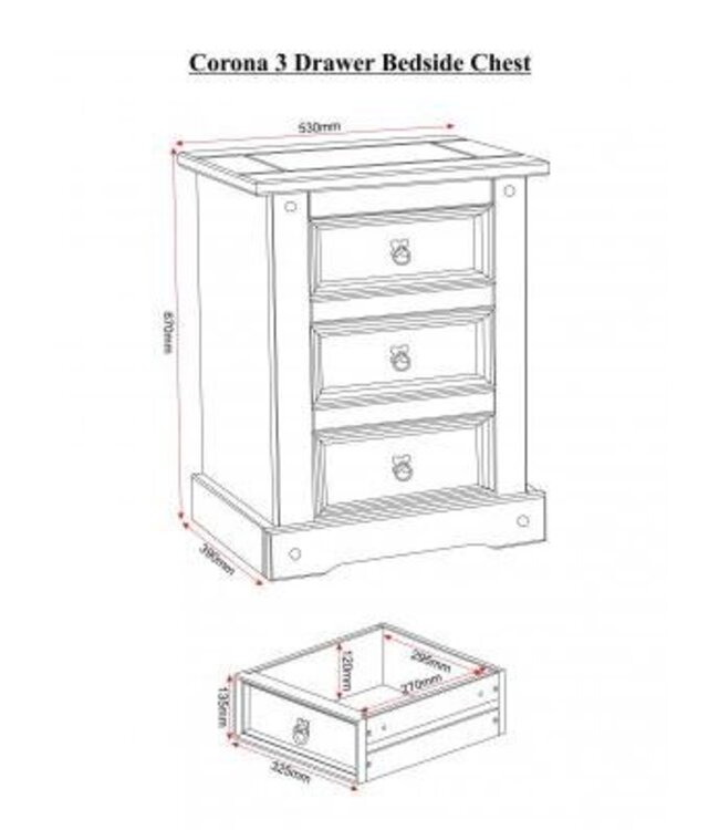 Seconique Corona 3 Drawer Bedside