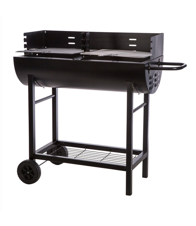 Kingfisher Garden Half Barrel Steel Drum BBQ Barbecue with Chrome Racks & Wheels