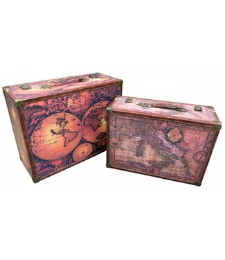 Quay Traders Wooden & Canvas Suitcase - Set of 2