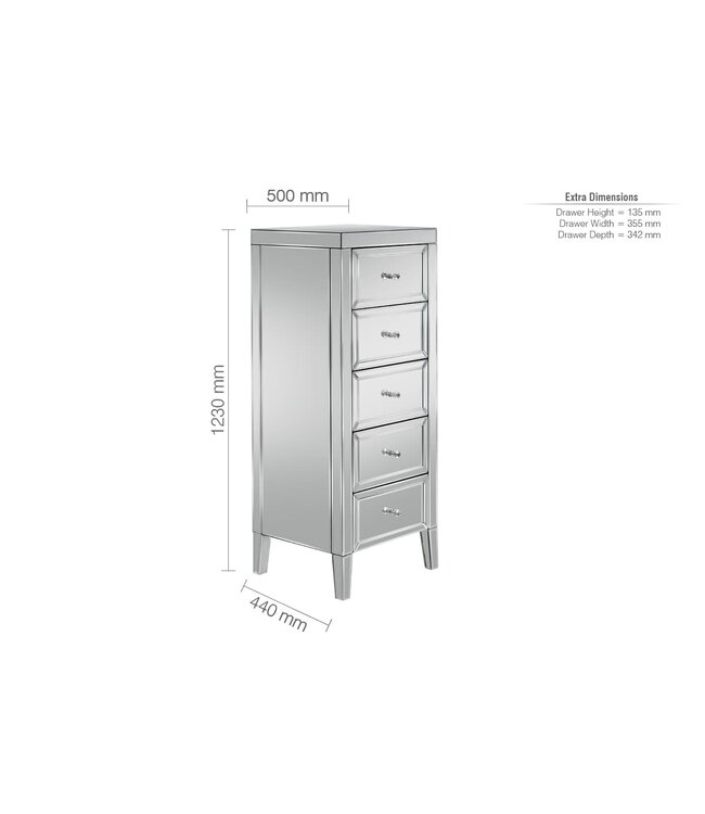 Birlea Valencia 5 Drawer Narrow Chest