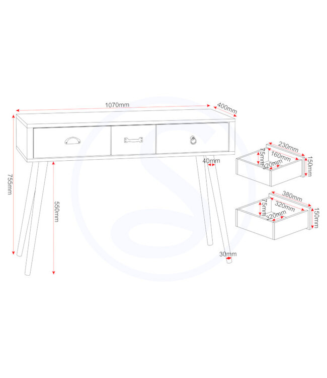 Seconique Nordic 3 Drawer Occasional Table