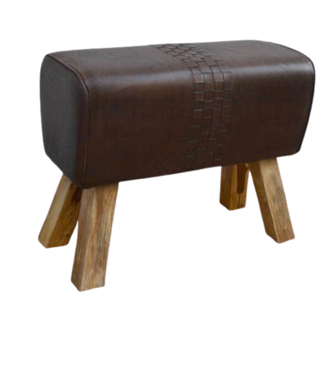 Besp-Oak Furniture Brown Leather Pommel Horse Stool