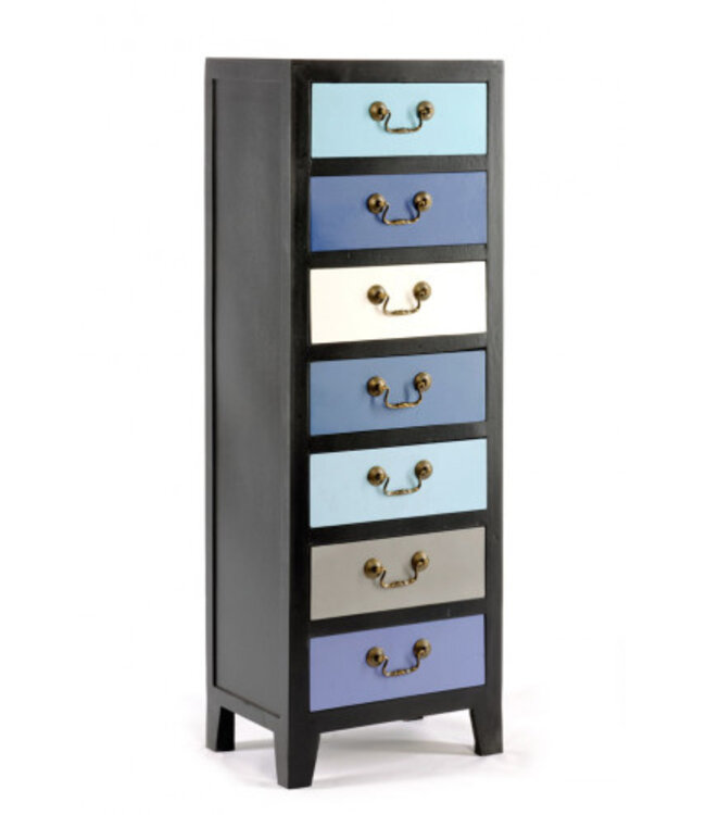 Blue Tall Cabinet with 7 Drawers
