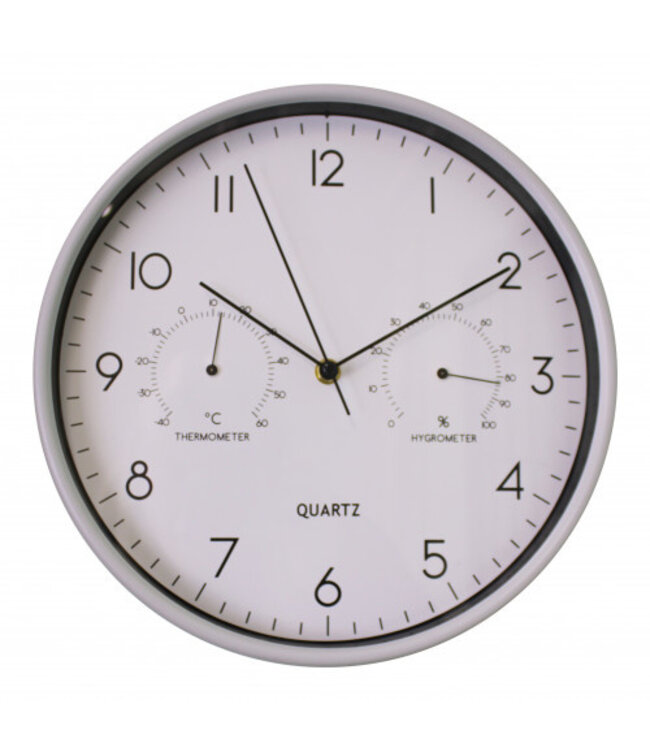 Grey Wall Clock With Thermometer