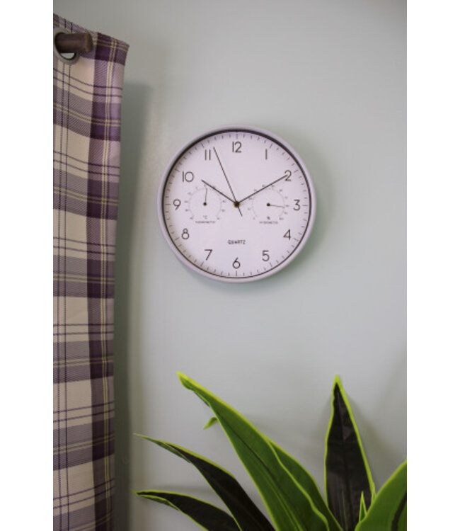 Grey Wall Clock With Thermometer