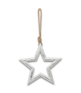 Hill Interiors Large Silver Wooden Star Hanging Decoration