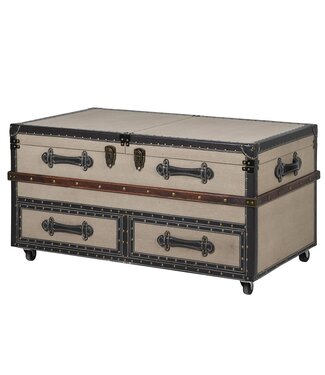Large Beige Fabric Coffee Table With Opening Trunk