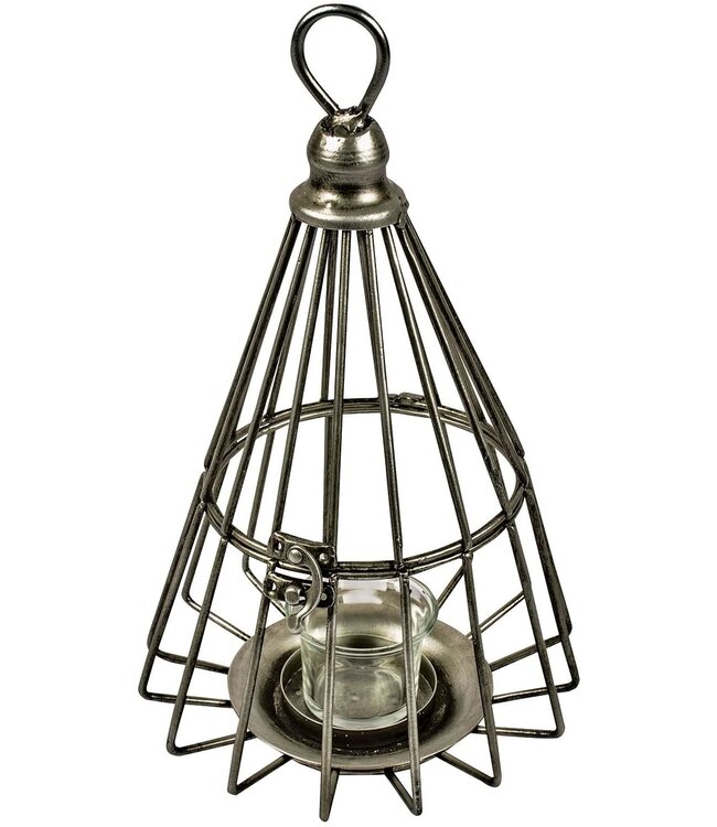 Antiqued Metal Prism Lantern Candle Holder