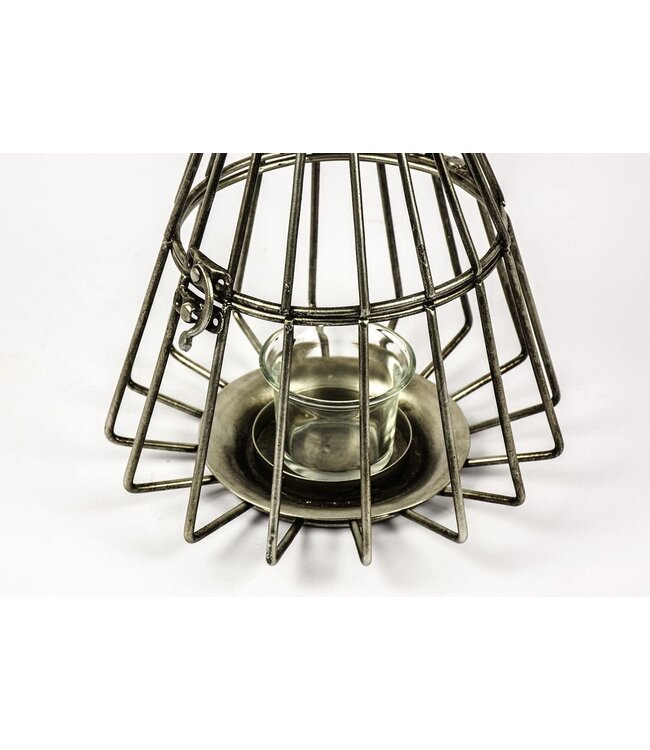 Antiqued Metal Prism Lantern Candle Holder