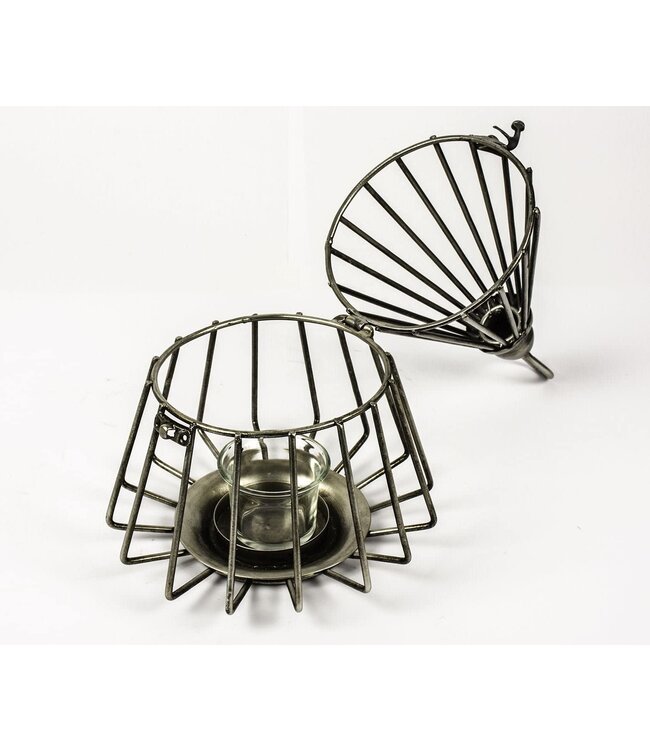 Antiqued Metal Prism Lantern Candle Holder