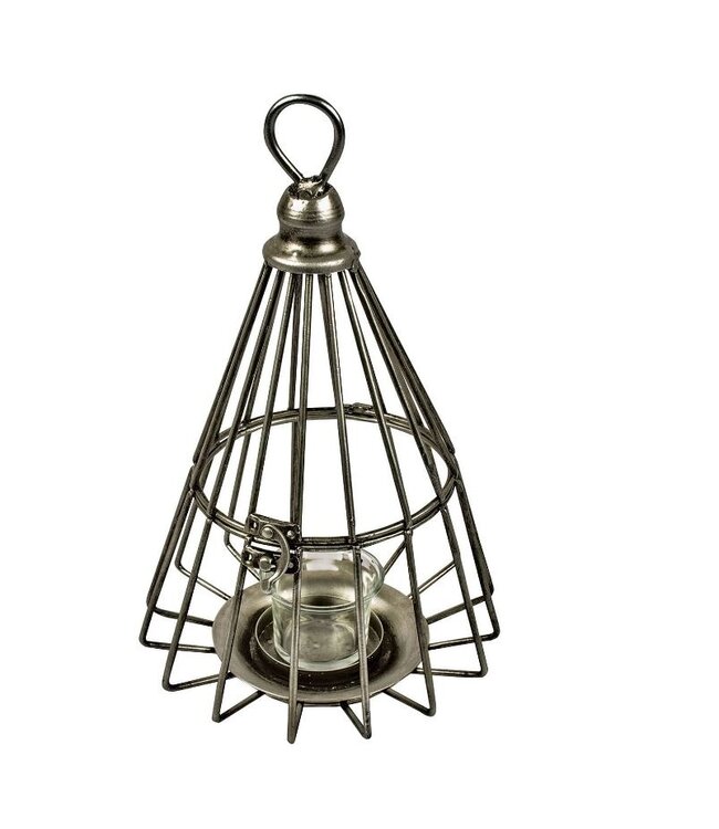 Antiqued Metal Prism Lantern Candle Holder