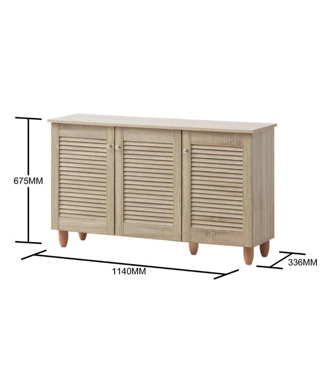 Timber Art Design Traditional Sonoma Oak 3 Door Shoe Cabinet