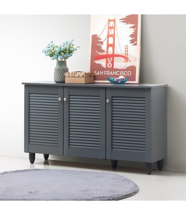 Timber Art Design Traditional Dark Grey 3 Door Shoe Cabinet