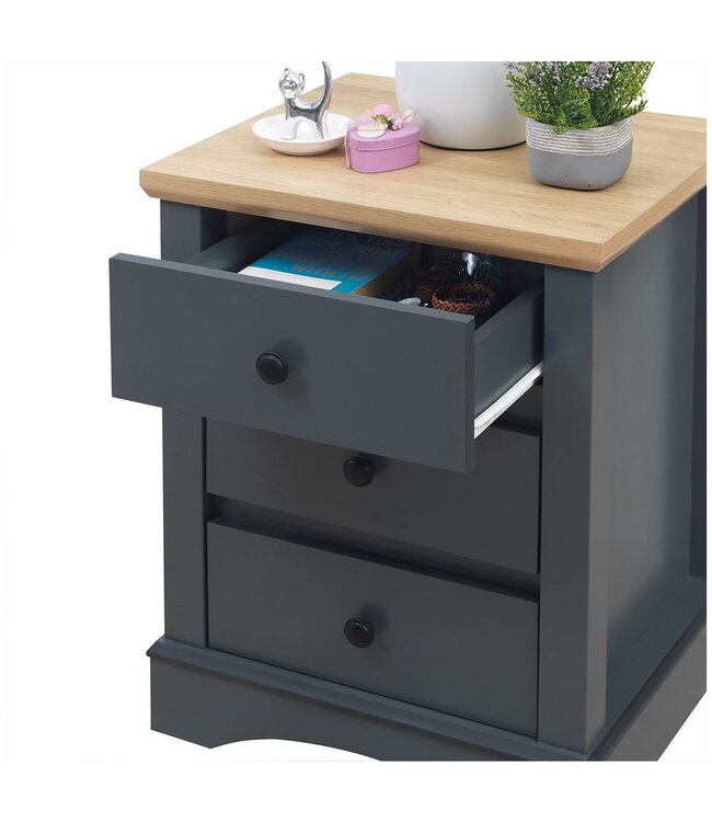 Timber Art Design Grey 3 Drawer Bedside