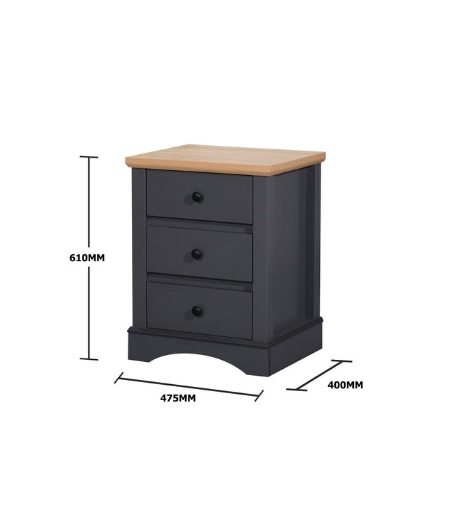 Timber Art Design Grey 3 Drawer Bedside