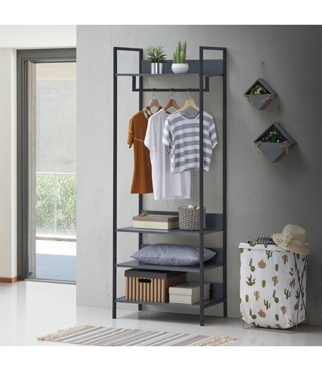 Timber Art Design Zahra Grey Open Wardrobe With Shelves