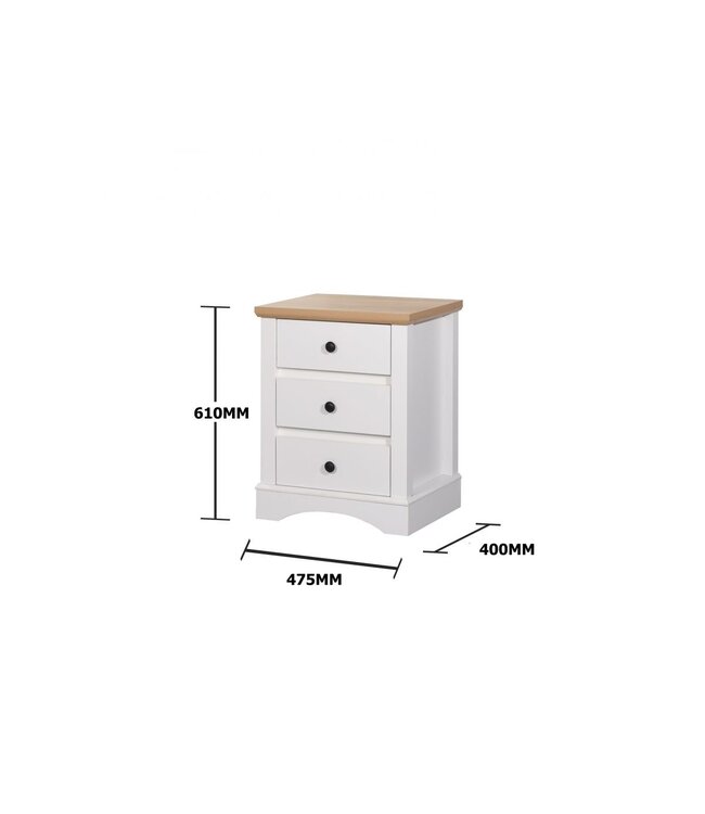 Timber Art Design White 3 Drawer Bedside