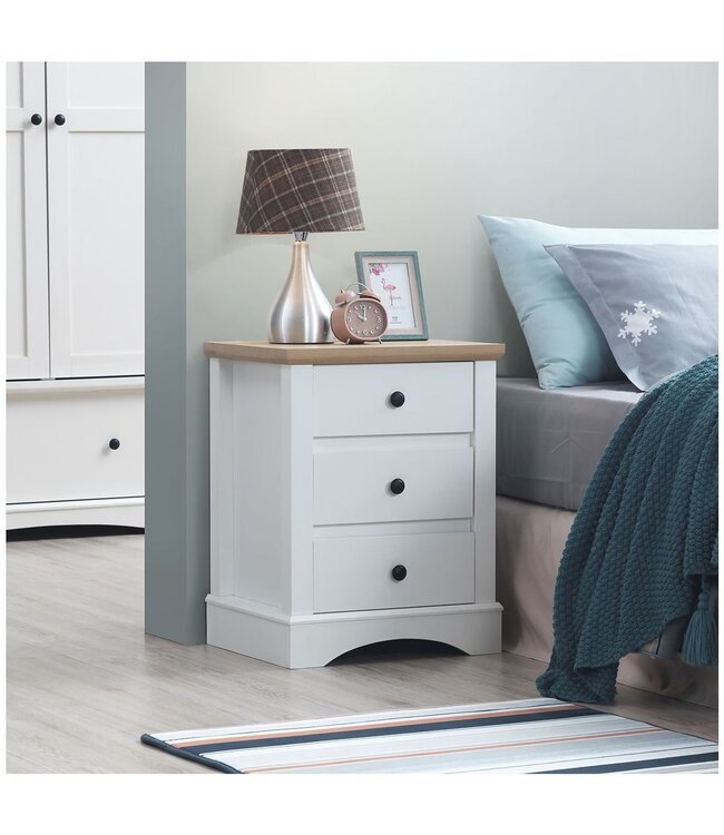 Timber Art Design White 3 Drawer Bedside