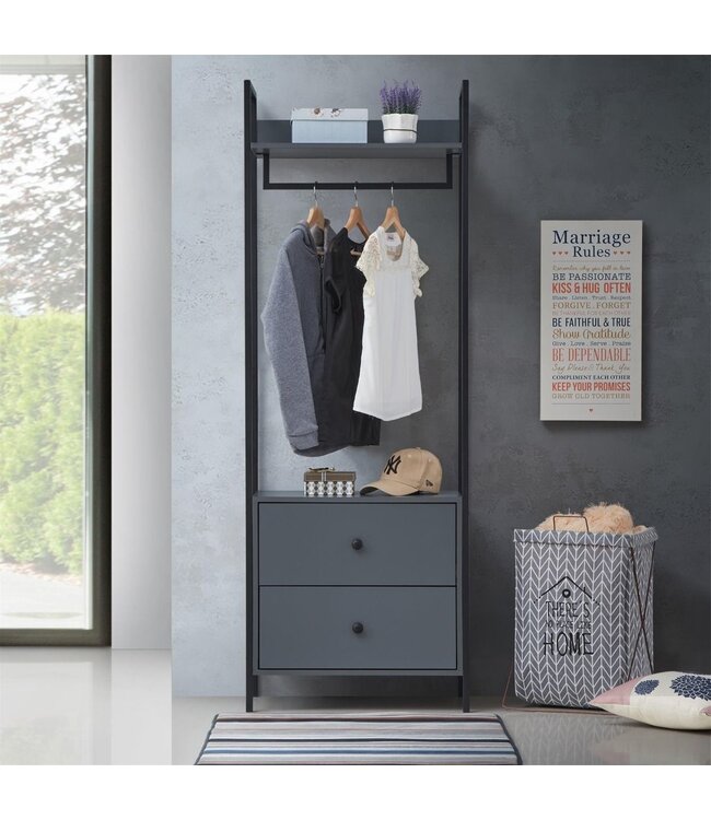 Timber Art Design Zahra Grey Open Wardrobe With Drawers