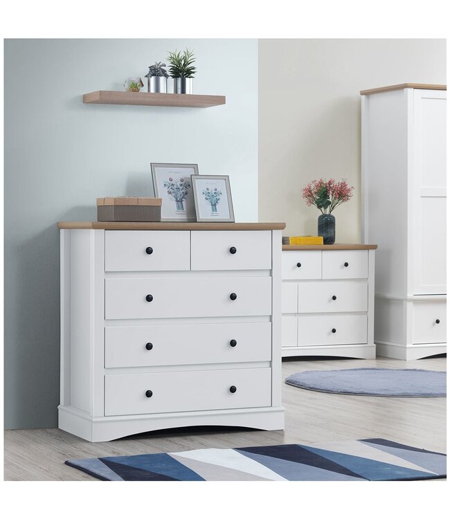 Timber Art Design White 3+2 Drawer Chest