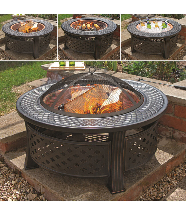Round Steel Firepit With Copper  Effect Bowl