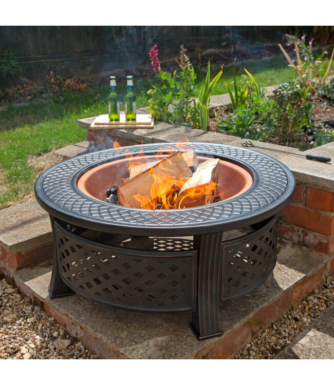 Round Steel Firepit With Copper  Effect Bowl
