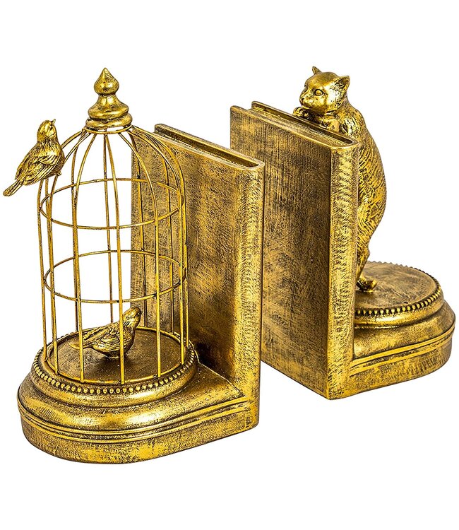 Antique Gold Curious Cat Bookends