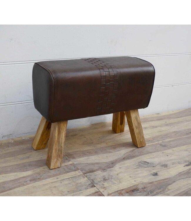 Besp-Oak Furniture Brown Leather Pommel Horse Stool