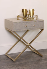 Beige Linen & Gold Cross Leg Bedside / Side Table