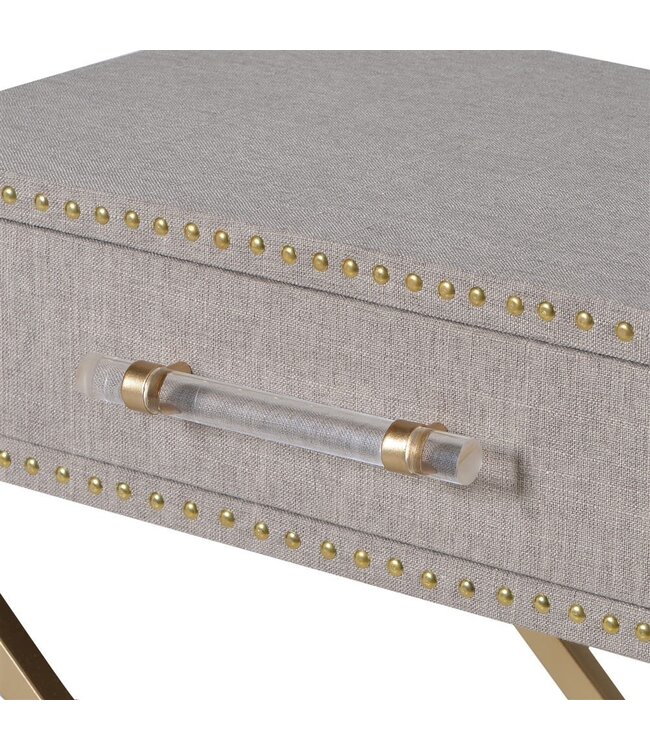 Beige Linen & Gold Cross Leg Bedside / Side Table