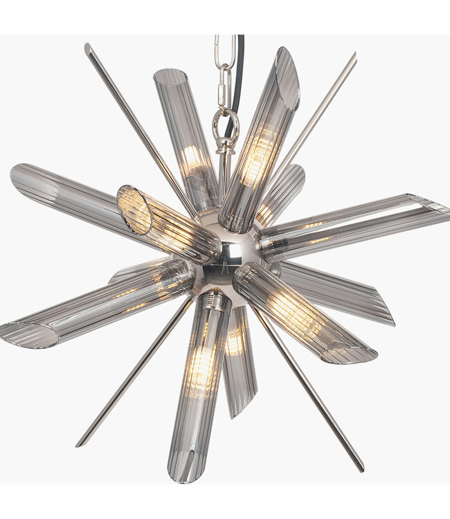 Pacific  Smoke Glass & Silver Metal Starburst Pendant Ceiling Light