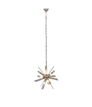 Pacific  Smoke Glass & Silver Metal Starburst Pendant Ceiling Light