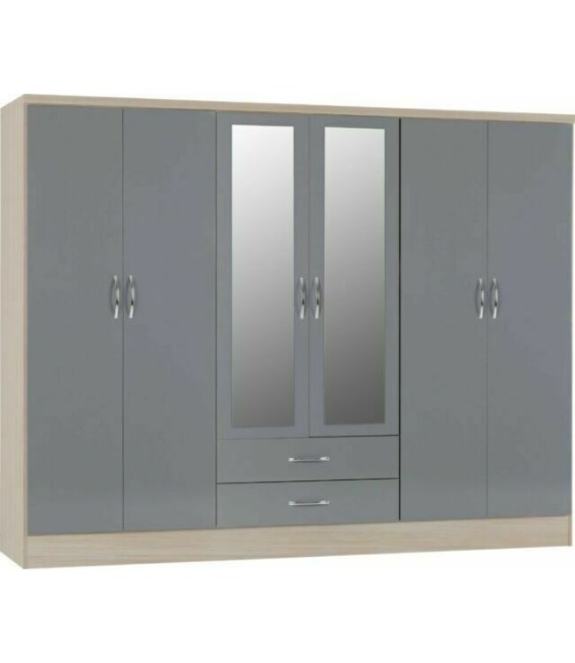 Seconique Nevada 6 Door Wardrobe - Grey & Oak Effect