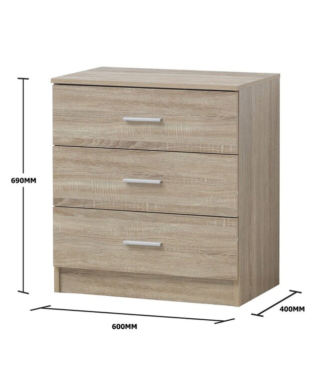 Timber Art Design Rio 3 Drawer Chest - Sonoma Oak