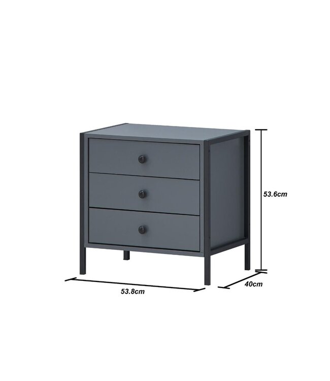 Timber Art Design  Zahra Grey 3 Drawer Bedside