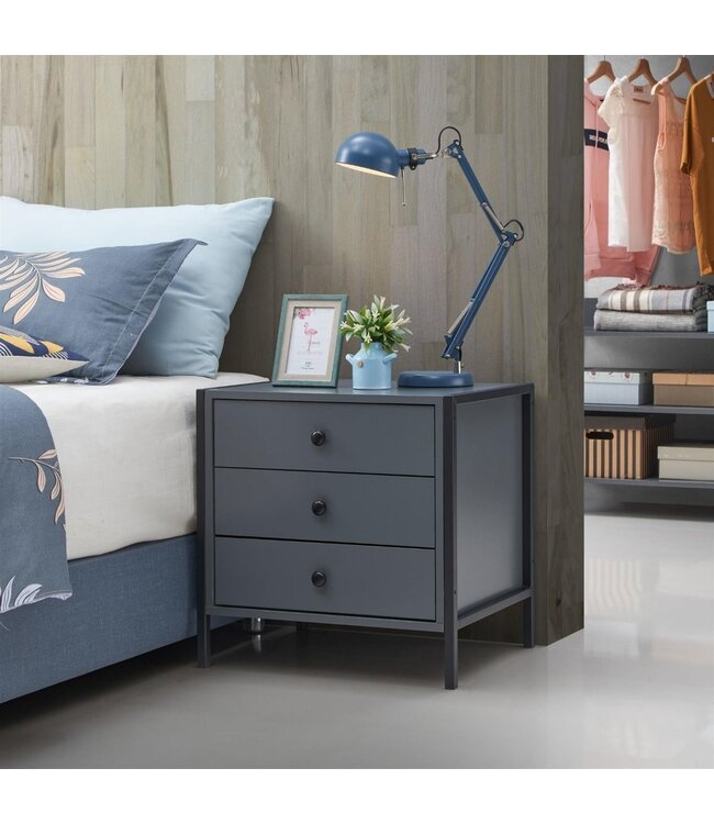 Timber Art Design  Zahra Grey 3 Drawer Bedside