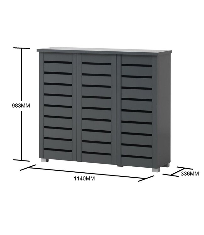 Timber Art Design Contemporary Dark Grey 3 Door Shoe Cabinet