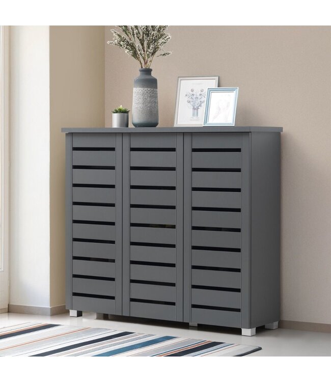 Timber Art Design Dark Grey 3 Door Shoe Cabinet