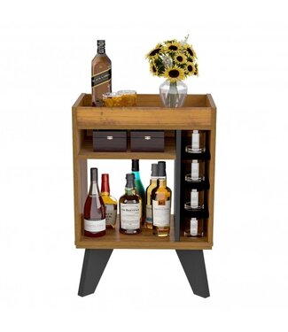 Seconique Naples Mini Bar Side Table Black & Pine Effect