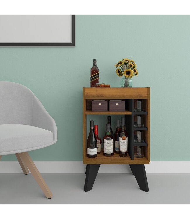 Seconique Naples Mini Bar Side Table Black & Pine Effect