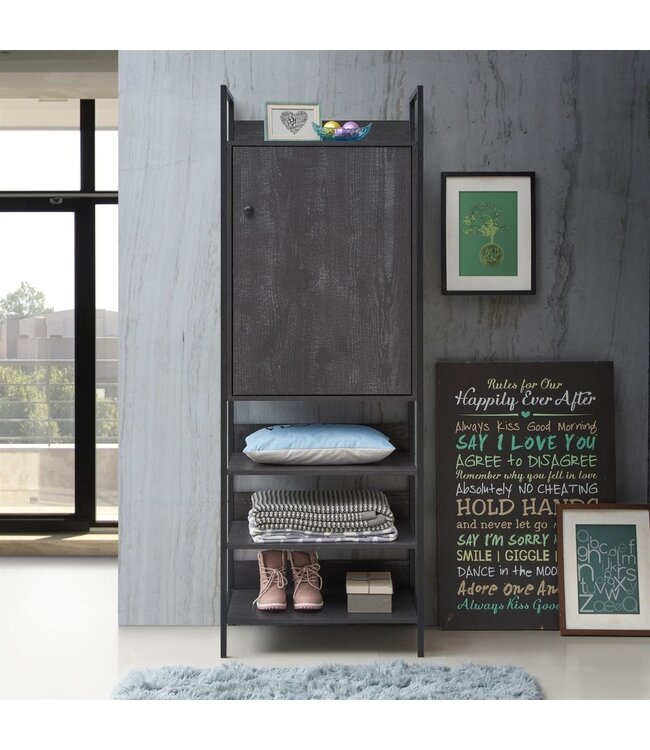 Timber Art Design Zahra Black Oak Open Wardrobe Bedroom Set